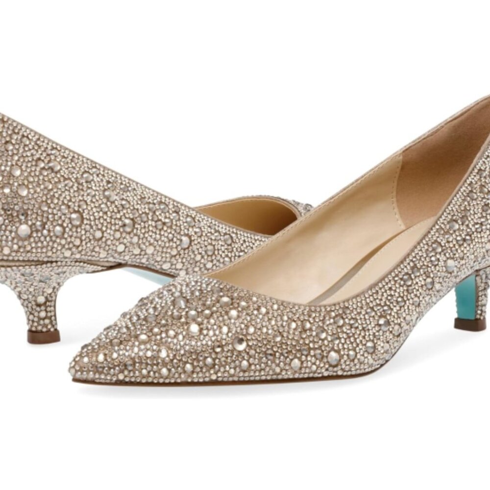 NWB Betsey Johnson Scout Rhinestone Pumps, Light Gold